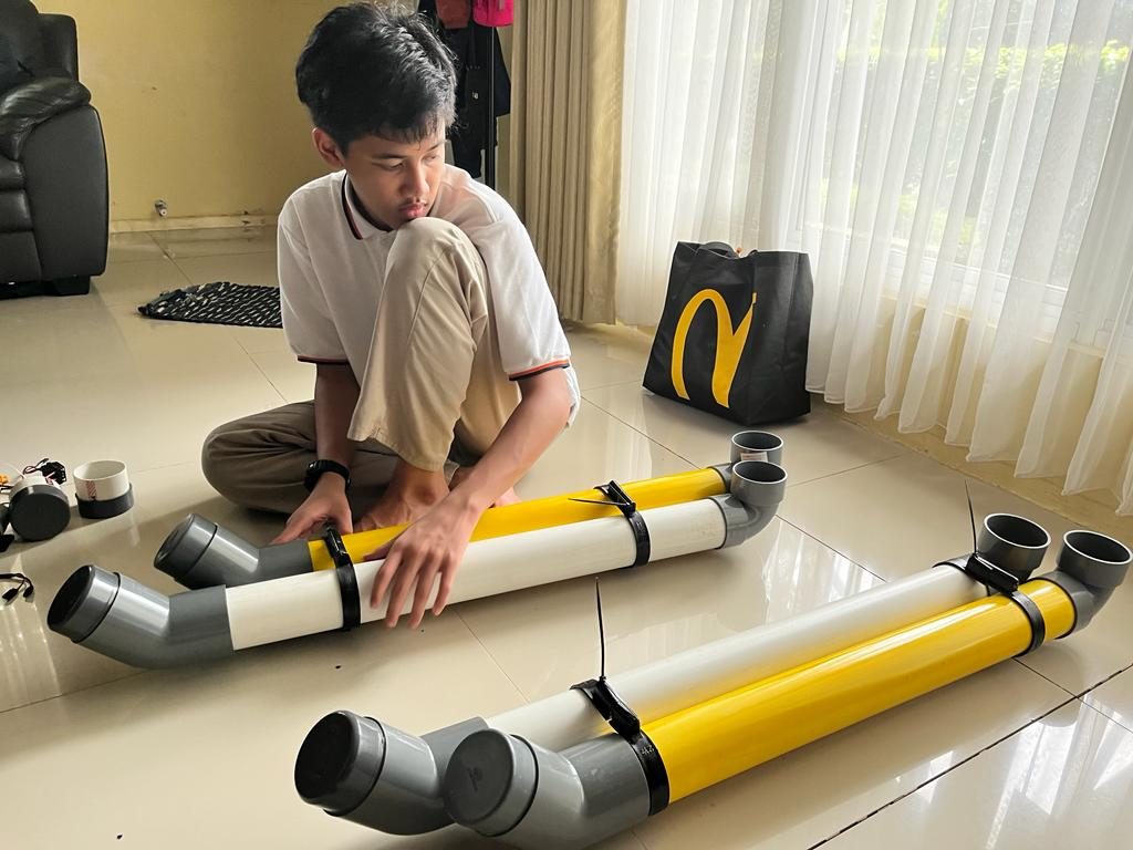 Author assembling the SPAT boat hull